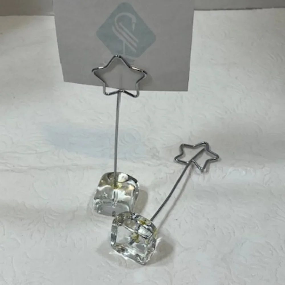 Two(2) Wired Star Photo Holder Desk Display Postcard Glass Stand 4.25